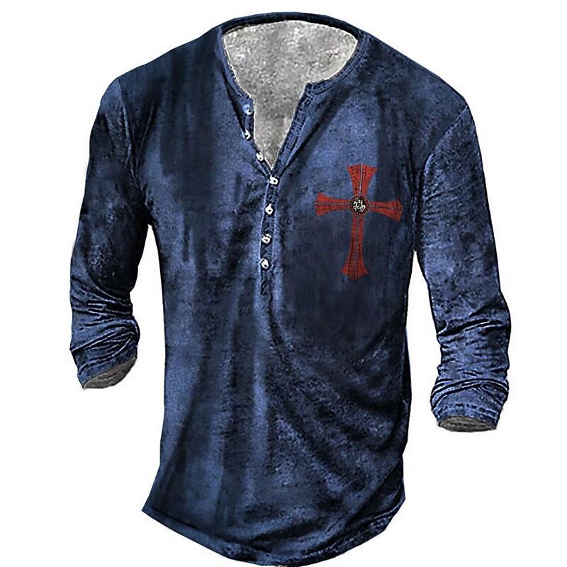 Henley Vintage Katoen T-shirts Knight 3D Print Henley Vintage Katoen T-shirts Knight 3D Print