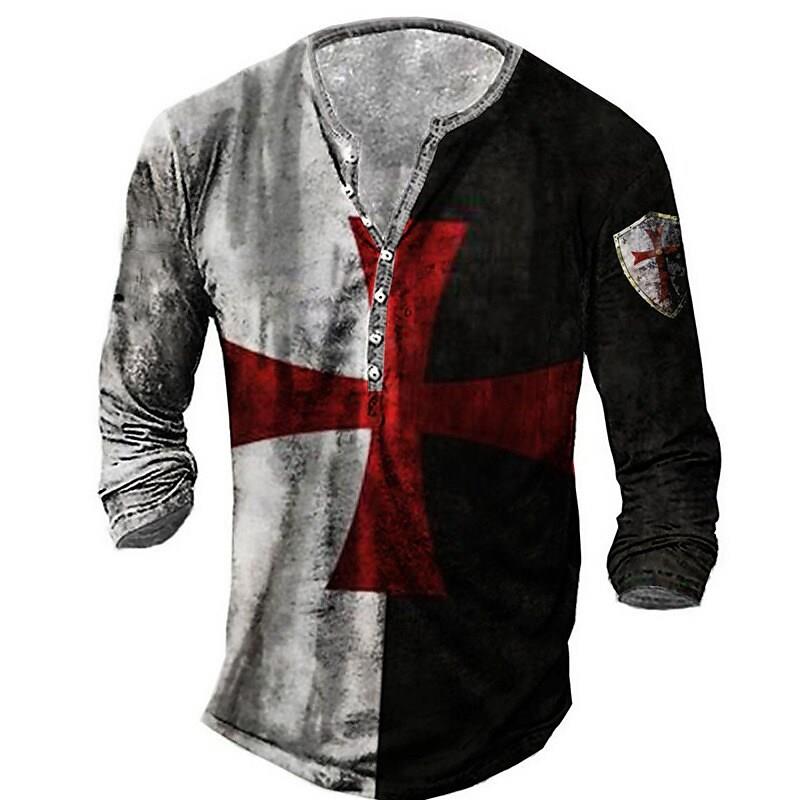 Henley Vintage Katoen T-shirts Knight 3D Print Henley Vintage Katoen T-shirts Knight 3D Print