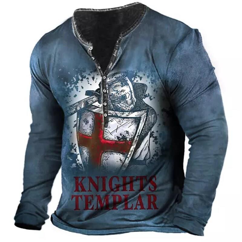 Henley Vintage Katoen T-shirts Knight 3D Print Henley Vintage Katoen T-shirts Knight 3D Print