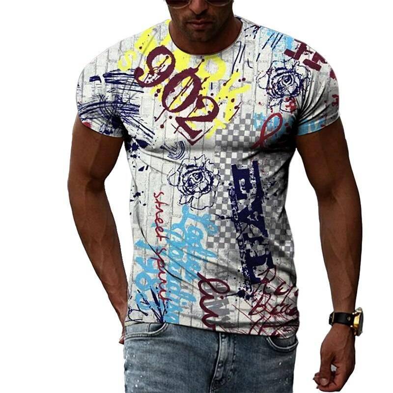 Zomer Mode 3D Graffiti Hip Hop Mannen T-shirt Trendly Toevallige Persoonlijkheid Afdrukken Tees Harajuku Straat O-hals Korte Mouwen Tops Zomer Mode 3D Graffiti Hip Hop Mannen T-shirt Trendly Toevallige Persoonlijkheid Afdrukken Tees Harajuku Straat O-hals Korte Mouwen Tops