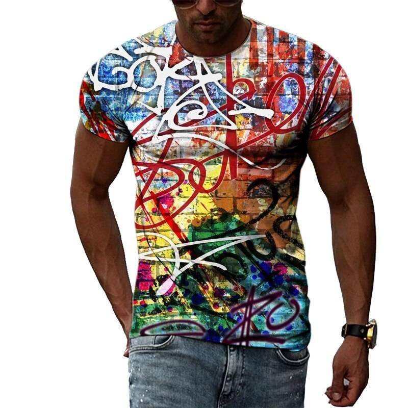 Zomer Mode 3D Graffiti Hip Hop Mannen T-shirt Trendly Toevallige Persoonlijkheid Afdrukken Tees Harajuku Straat O-hals Korte Mouwen Tops Zomer Mode 3D Graffiti Hip Hop Mannen T-shirt Trendly Toevallige Persoonlijkheid Afdrukken Tees Harajuku Straat O-hals Korte Mouwen Tops